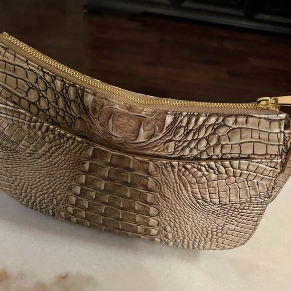 New Brahmin Cream and Coffee Embossed Genuine Leather Brand New Shoulder Bag